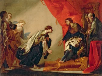 Ester framför Ahasveros, ca 1645-50